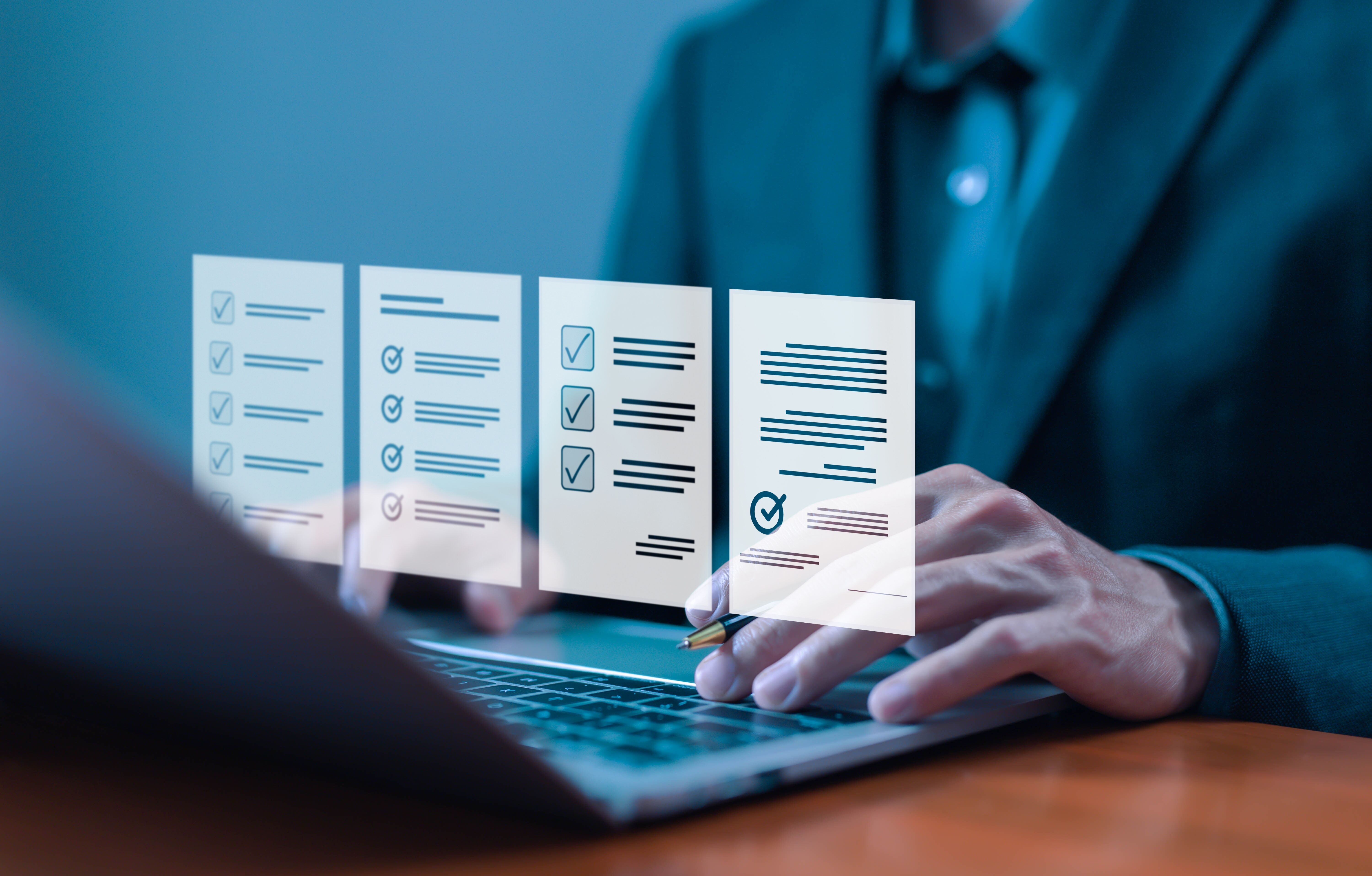 digital overlay legal documents over laptop